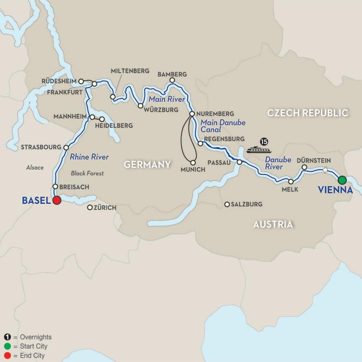 نقشه از رودخانه دانوب وین 